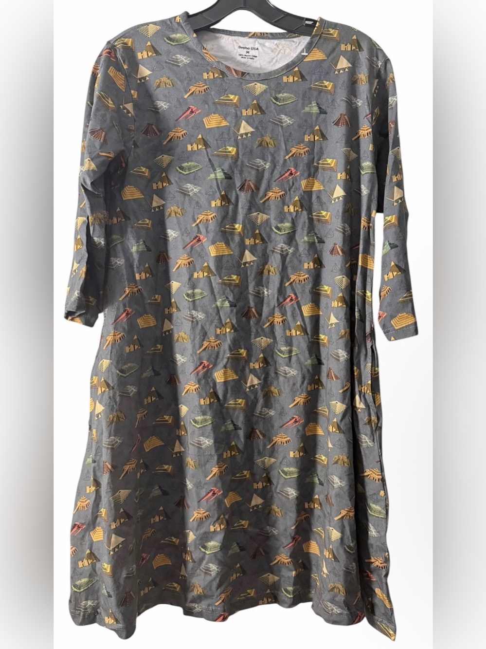 Svaha Pyramids blue medium print dress